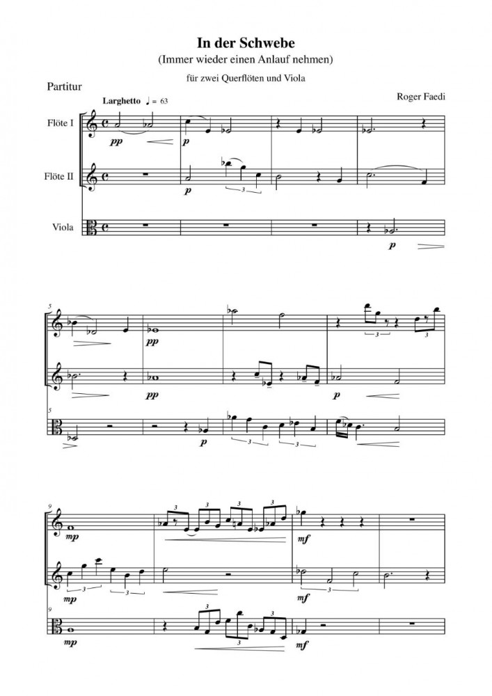 In der Schwebe, op. 19, für 2 Flöten und Bratsche (oder 2 Blockflöten und Gambe)