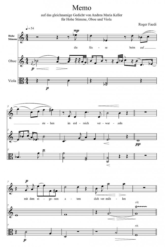 MEMO, op. 52, für hohe Stimme, 0boe und Bratsche