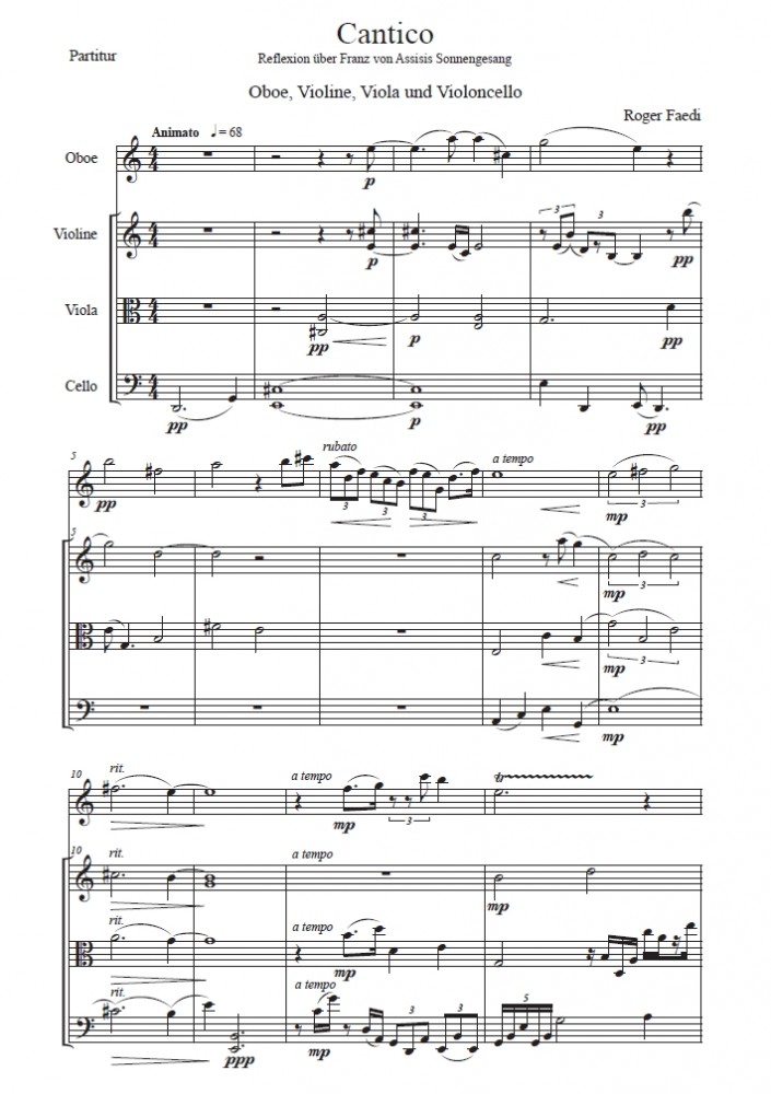 Cantico, op. 50, für Oboe, Violine, Viola und Violoncello