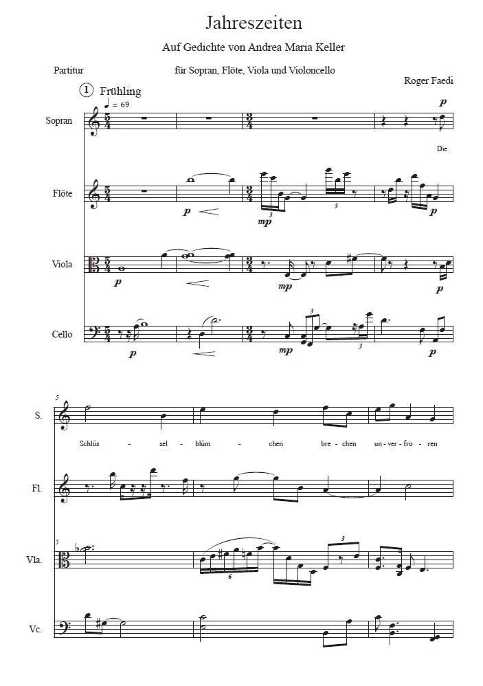 Jahreszeiten, op. 83, für Sopran, Flöte, Bratsche und Violoncello