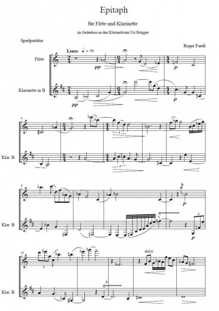 Epitaph, op. 75, für Flöte und Klarinette