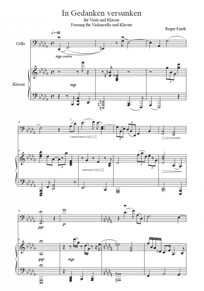 In Gedanken versunken, op. 47a, für Violoncello und Klavier