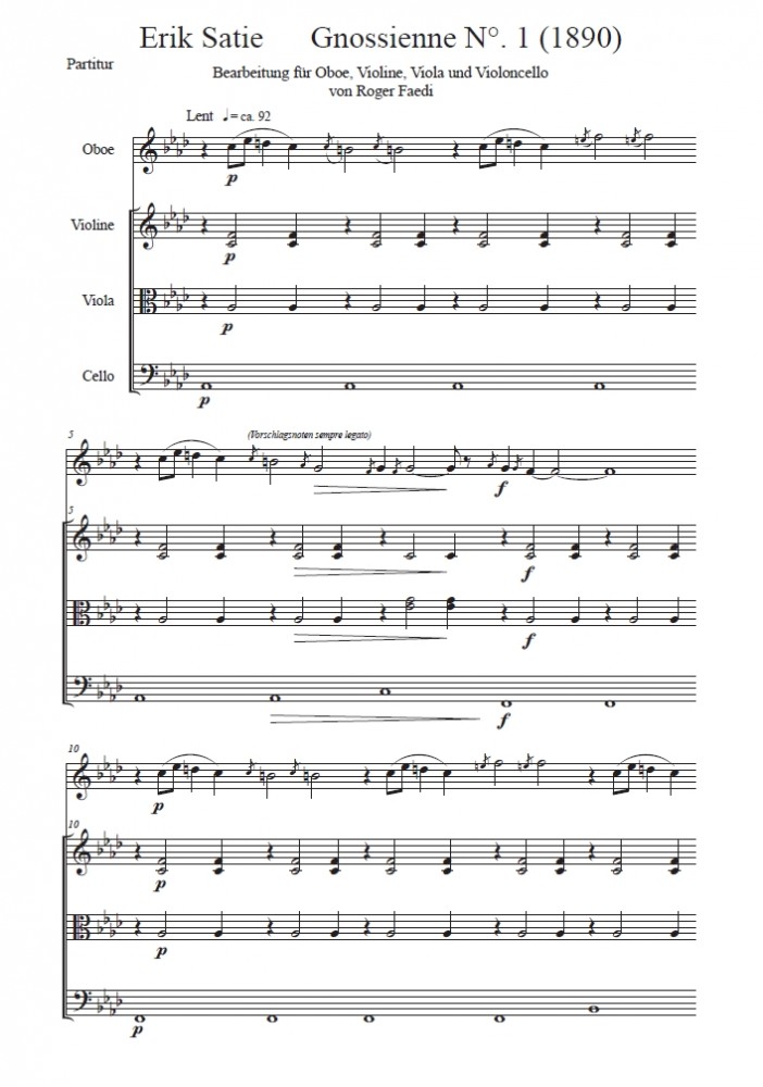 Gymnopédie Nr. 1, arrangiert für Violine (Viola, Klarinette) und Klavier